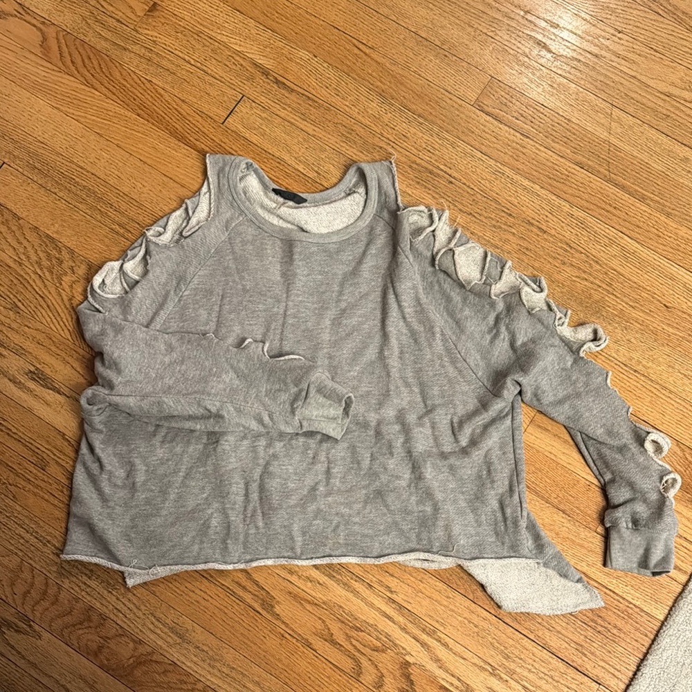 Gray Distressed sweatshirt with cut outs